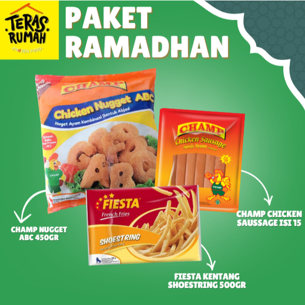 

PAKET RAMADHAN 3: CHAMP NUGGET ABC, FIESTA KENTANG 500GR, CHAMP SOSIS AYAM ISI 15