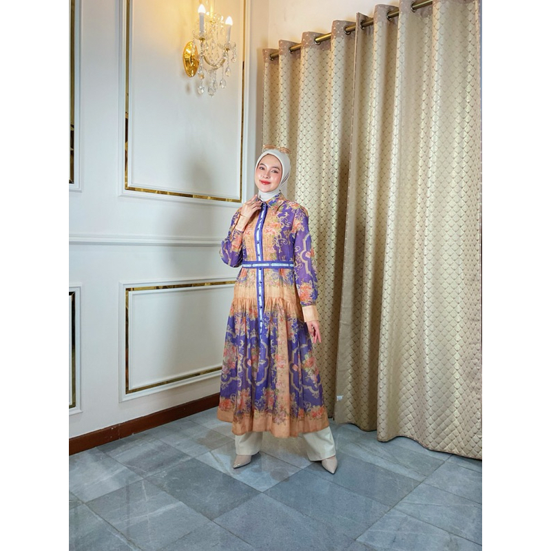 Bella dress bunga + belt kain size XL