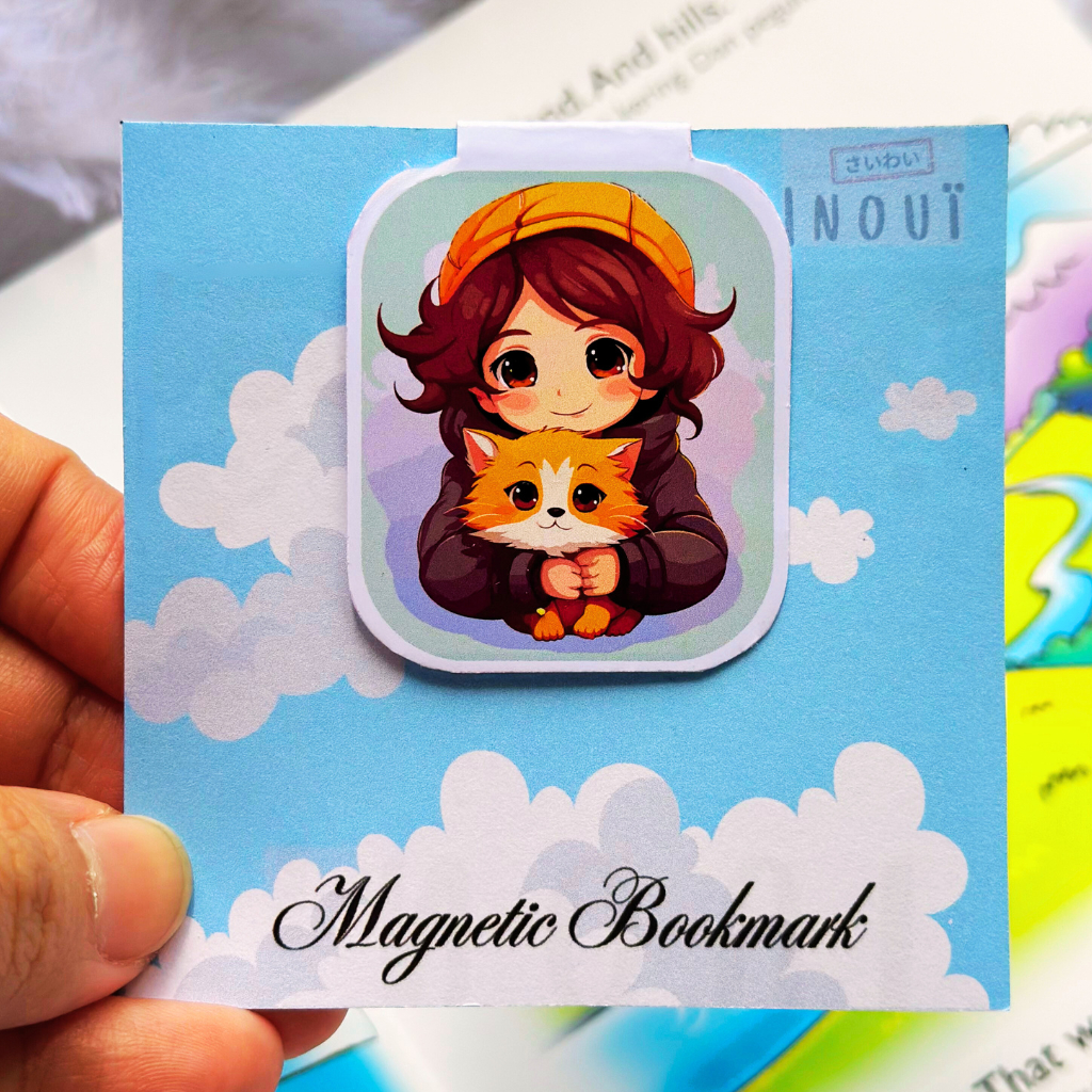 

Magnetic Bookmark Karakter Girl and Cat - Pembatas Buku Gambar Kucing dan perempuan Lucu Waterproof