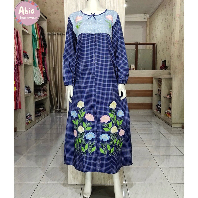 Gamis Katun Jepang Bordir Khas Malang - Busui Friendly (Navy)