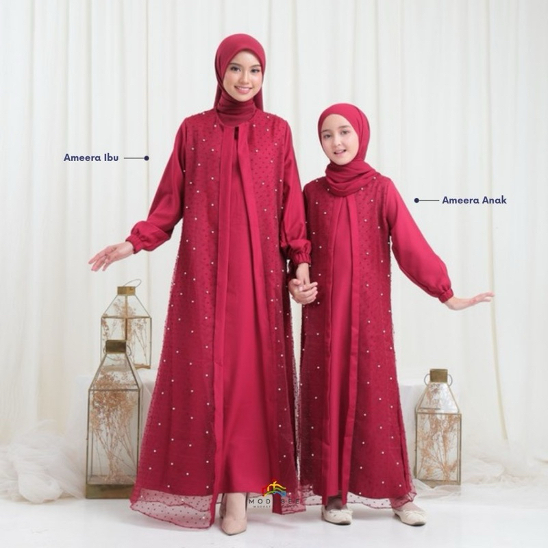 Modesee Gamis Couple Ibu Anak Perempuan Mewah Ameera Dress Organza | Gamis Terbaru 2025 Lebaran Wani