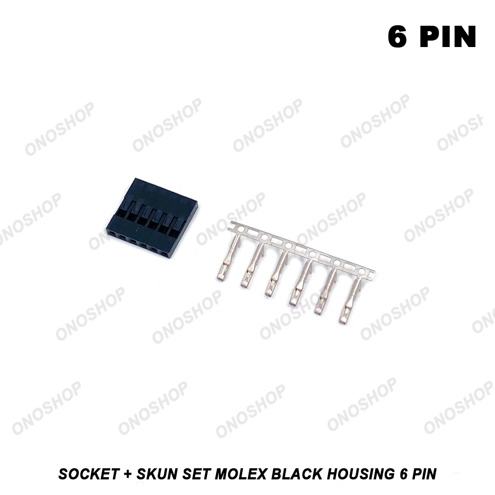 Molex Black Housing - 6 Pin Socket + Skun Set