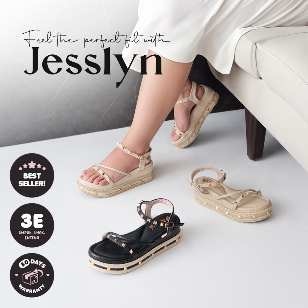 Alova Jesslyn Sandal Wedges Stud Wanita Studed Platform 6cm Sendal Kondangan Valentino