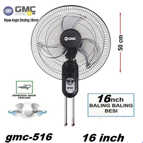 Kipas Angin Dinding 16 Inch GMC 516 - Wall Fan Tornado 16" Baling Baling Besi
