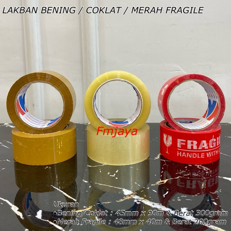 

LAKBAN BESAR BENING - COKLAT 45 MM X 90 M || LAKBAN FRAGILE MERAH JANGAN DI BANTING 48 MM X 40 M || LAKBAN MITRAN PACK || LAKBAN BESAR HARGA EKONOMIS
