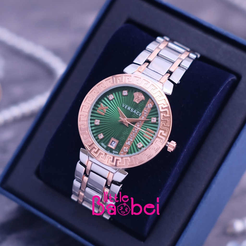 Jam Tangan Wanita Fashion Jam Rantai Versace Tanggal Aktif - Silver kombinasi Rosegold