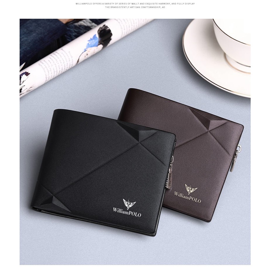 WILLIAMPOLO Men's Wallet Genuine Leather Mini Purse Casual Design Bifold Mals Wallet Luxury