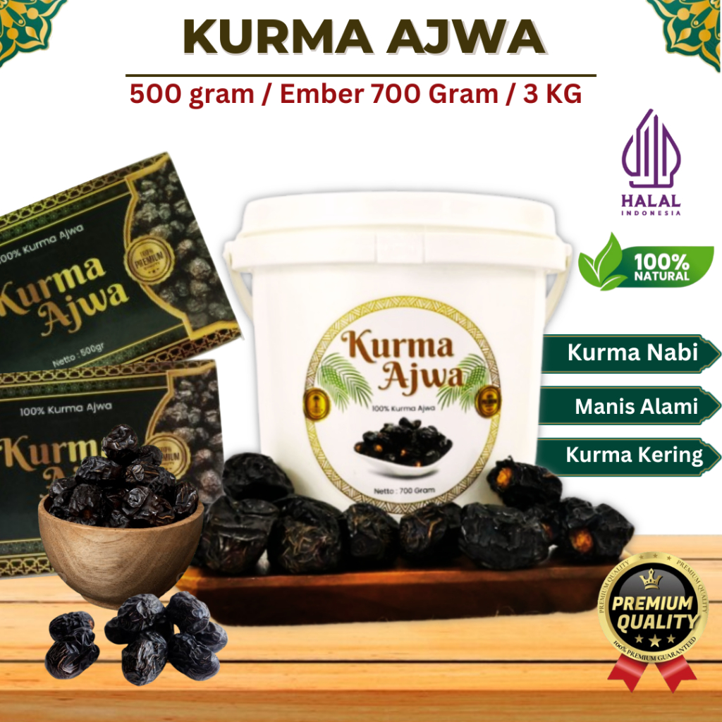 

Varian Kurma Ajwa 500,ember 700 gram Free Air Zam Zam