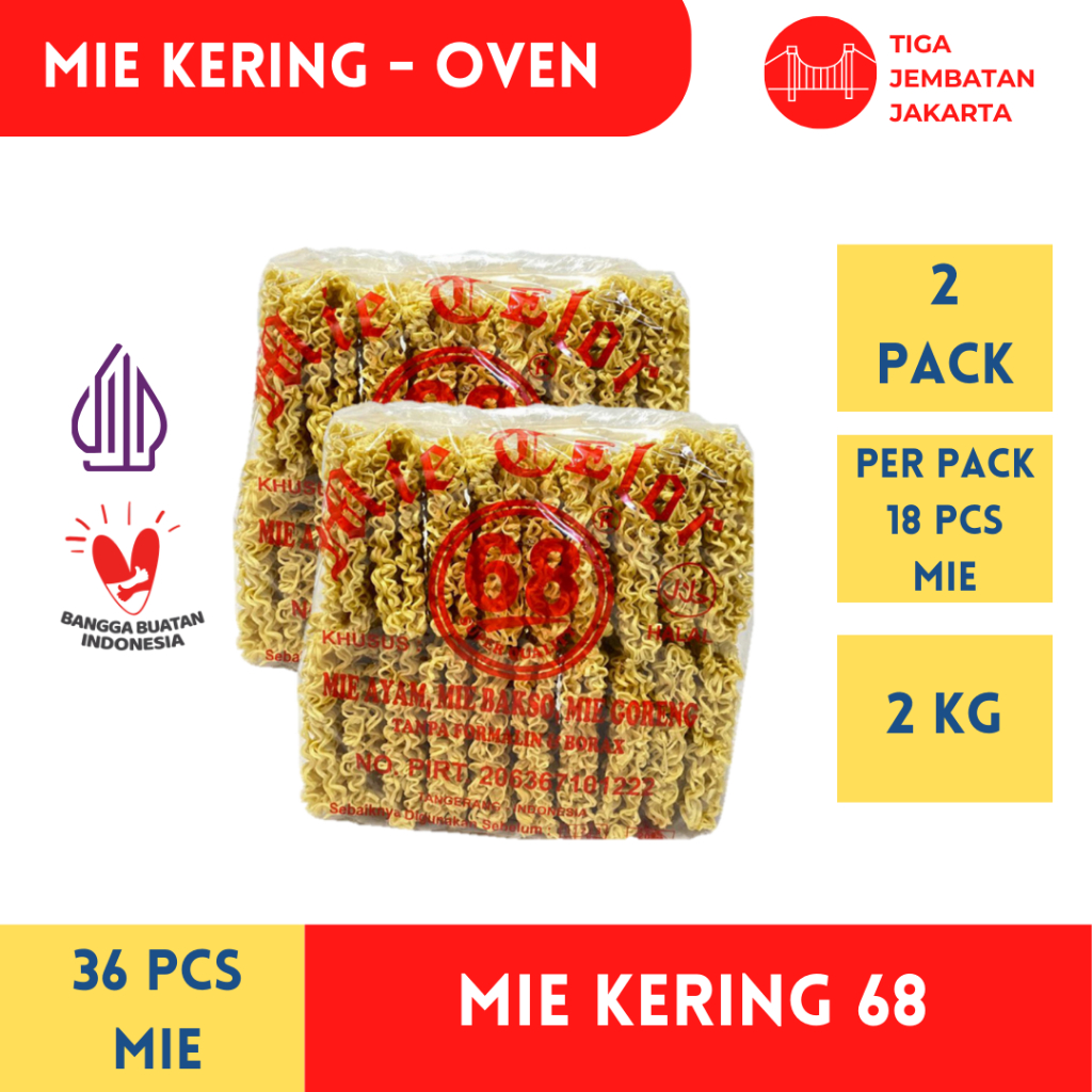 

Mie Telur 68 (Paket Bundle 2 KG 36 Mie) - Mie kering Mie kuning Mie telur burung dara mie atom bulan mie telur cap 3 ayam