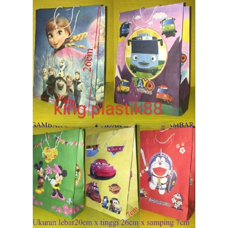 

isi10pc goodie PARTY BAG TANGGUNG 20x26CM tas kertas karakter anak ulang tahun ultah ...