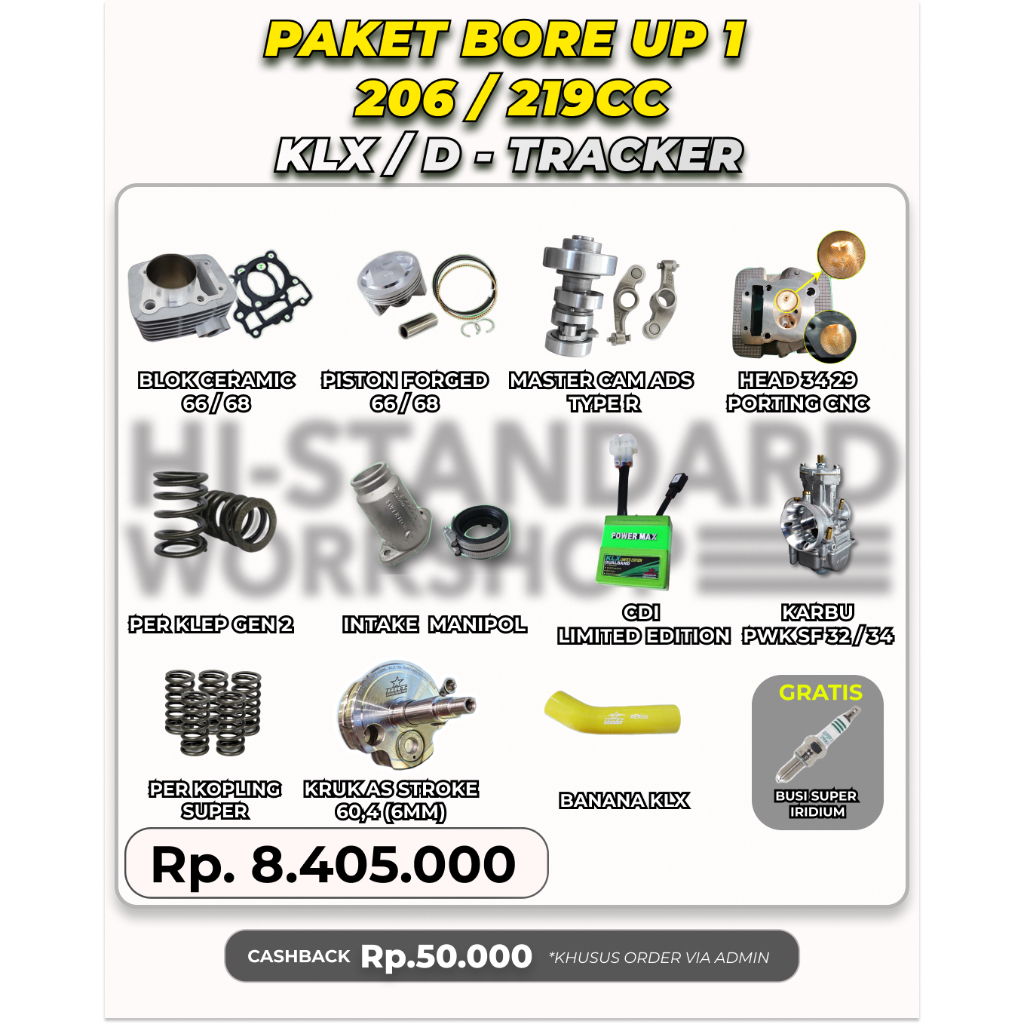 PAKET BORE UP 206 219 CC PISTON 66MM 68MM KLX 150 D TRACKER