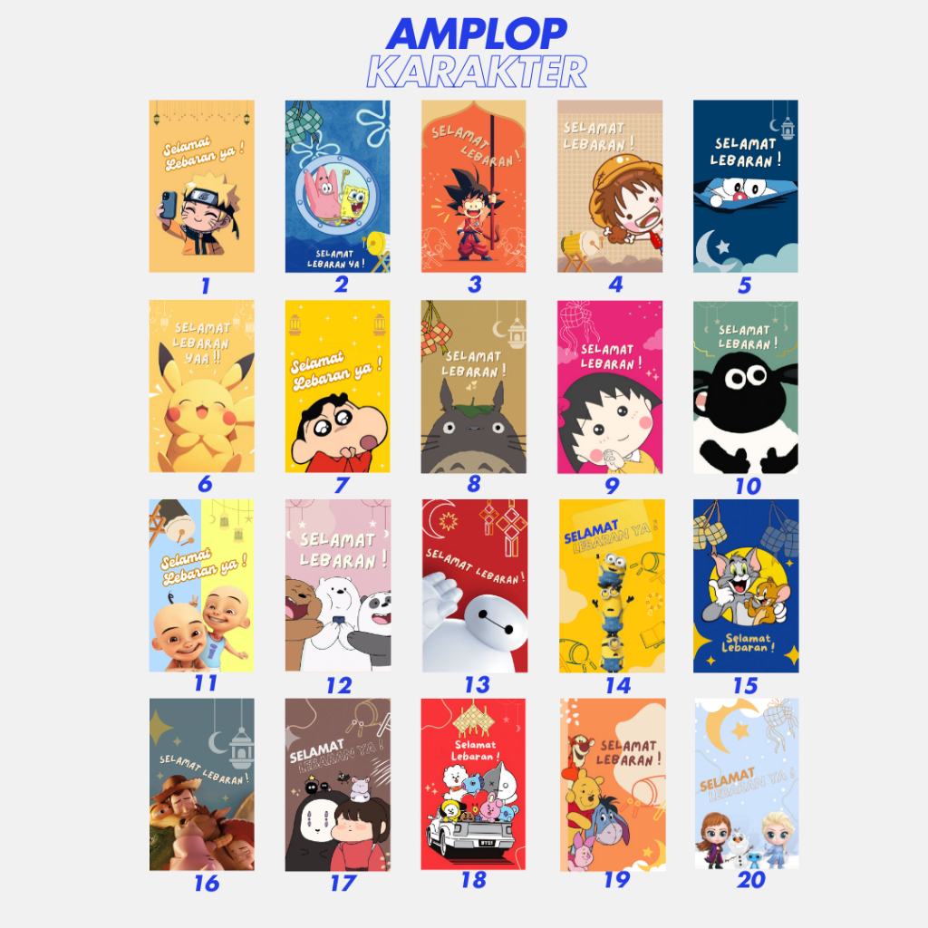 

Amplop Lebaran Idul Fitri Motif Kartun Karakter Lucu