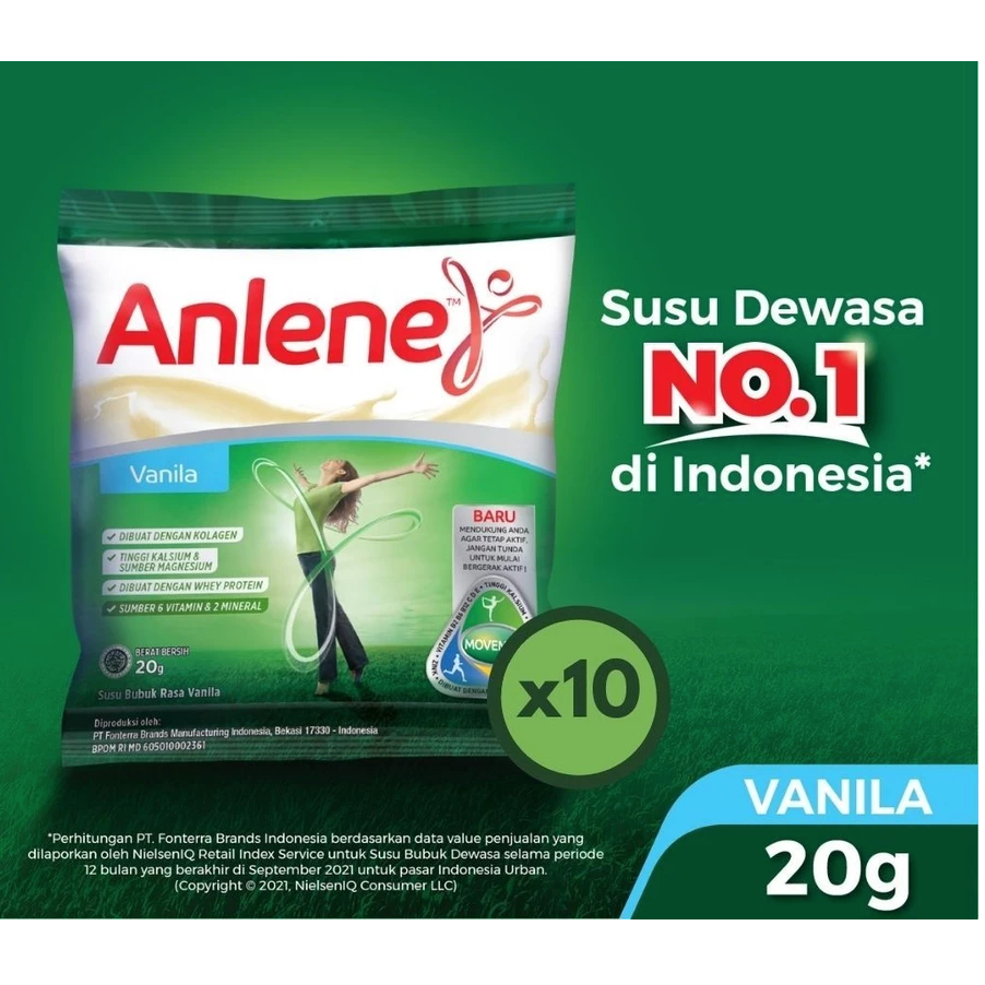 

Anlene Susu Bubuk Dewasa Lansia Bendit Sachet isi 10 x 20gr - Vanila / Coklat