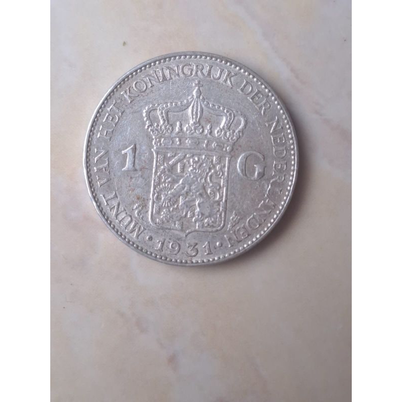 koin perak pecahan 1 Gulden ratu Wilhelmina 1924-1939
