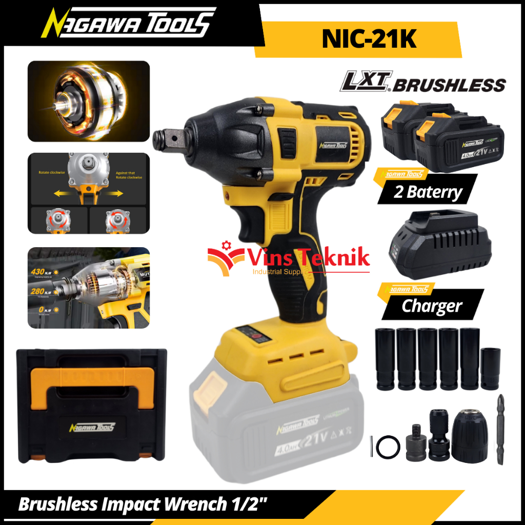Brushless Impact Wrench 21V Mesin Impact Pembuka Baut Nagawa NIC21K NIC 21