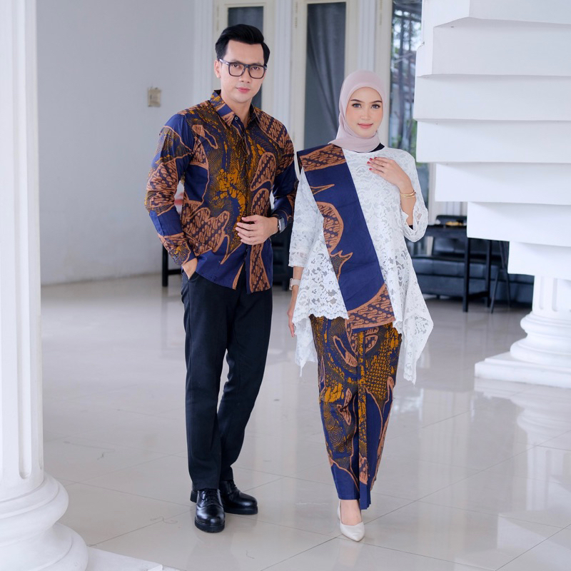 Couple Set Kemeja Batik Pria dan Rok Wiru Batik Wanita Instan Langsung Pakai Modern Berlapis Furing 