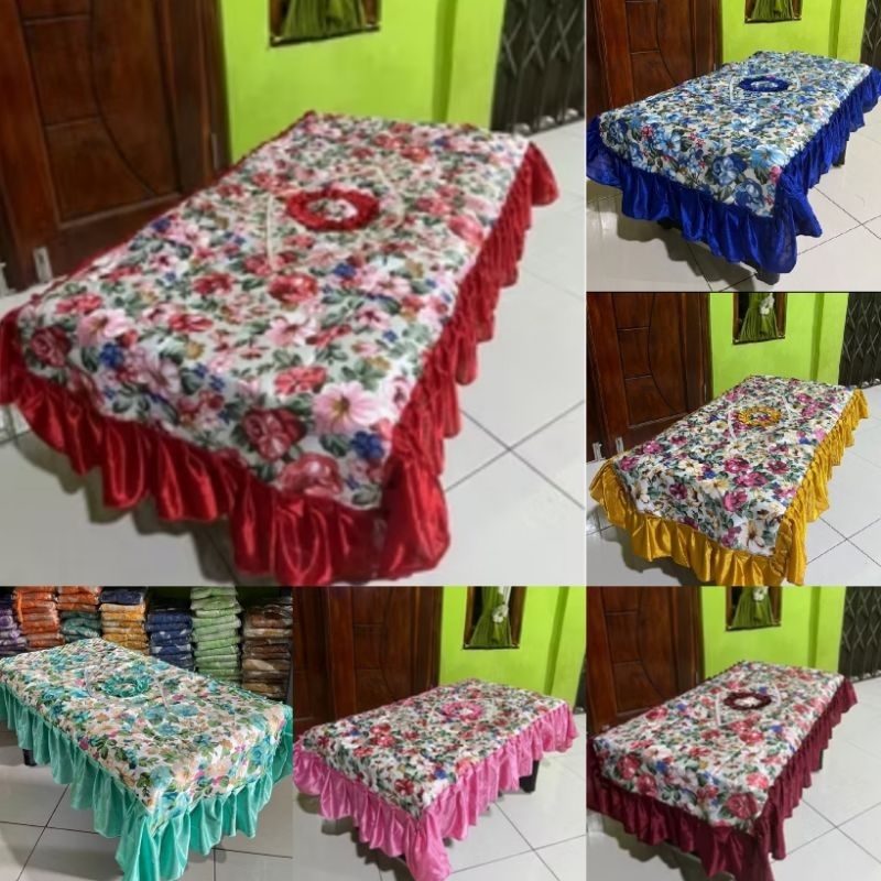 Taplak meja tamu rumbai rempel bahan Azura persegi panjang