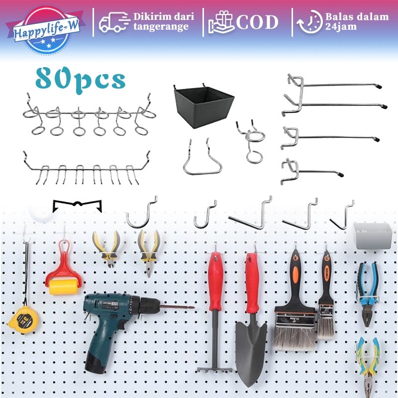 80pcs/Set Pegboard Hook Kit Triangle Hook Ram Pegboard Aksesoris Cantolan Pegboard Pengait Pegboard 