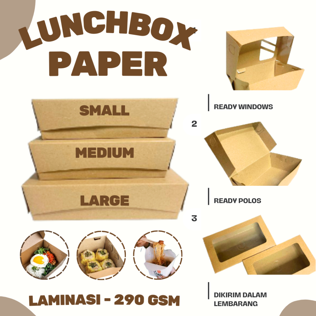 PAPER LUNCH BOX SIZE lunch box paper coklat  BAHAN KRAFT / ECO KRAFT FULL LAMINASI