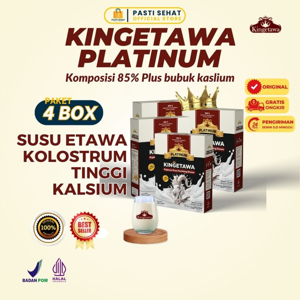 

(Kemasan box) Kingetawa Platinum Susu Kambing Etawa Premium Grade A Plus Efektif Untuk Keluhan Nyeri Dada, Pernafasan, Ashma, Batuk, Pegal Linu, Osteoporosis dan Rematik Kemasan 250gram Paket 4 Box
