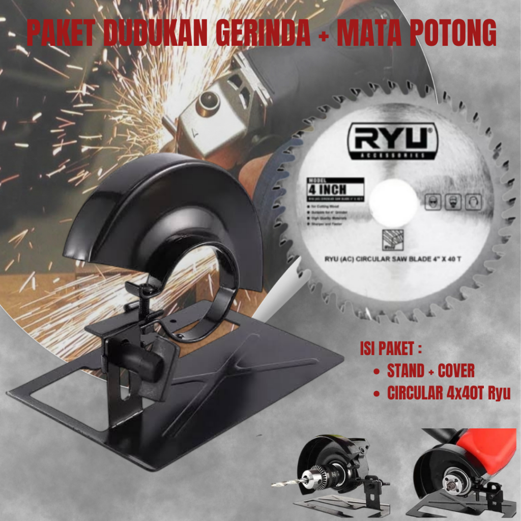 Paket Stand Dudukan Gerinda Tangan Mata Gerinda Potong Kayu 4 inch / Adaptor Pelidung Pengaman Gerin