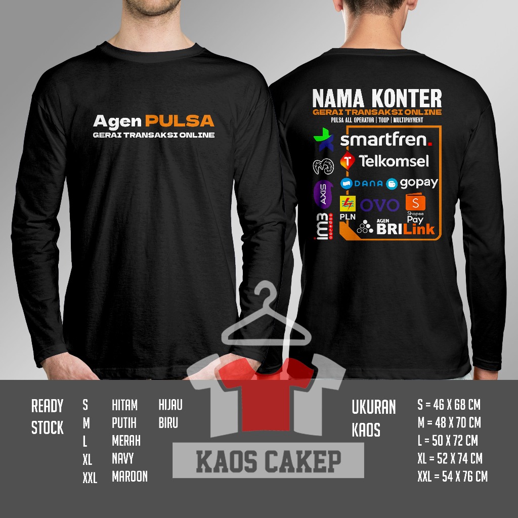 Kaos Gerai Transaksi Online Pulsa All Operator Top Up Multy Payment Gratis Nama Konter Kamu Lengan P