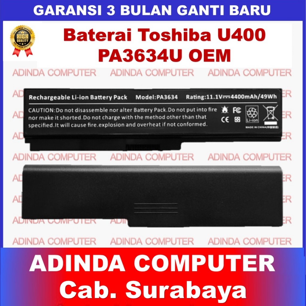 Baterai Toshiba Satellite U400 L510 M300 U405 U405D M305 PA3634 PA3638 PABAS117 PA3634U-1BAS PA3634U