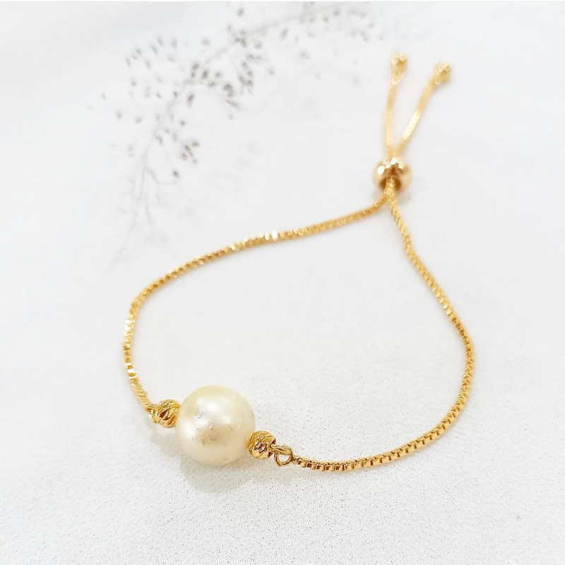 Gelang rhodium lapis emas 18k Mutiara air Laut asli lombok Aksesoris Perhiasan mutiara asli lombok b