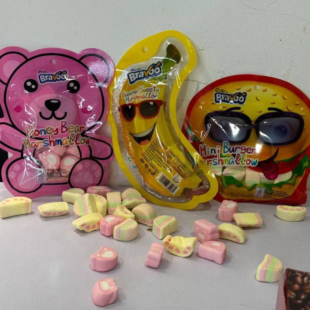 

RB HALALPermen Marshmallow Isi 30 PcsSnack mains candy teddy bear pisang karakter silkys