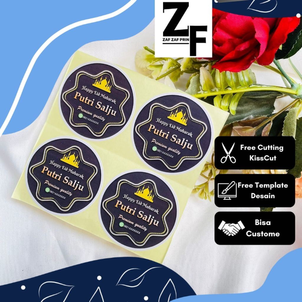 

ZAF 5-8 Sticker Chromo Bulat Cookies Lebaran Idul Fitri Stiker Kue Kering Free Desain Custom
