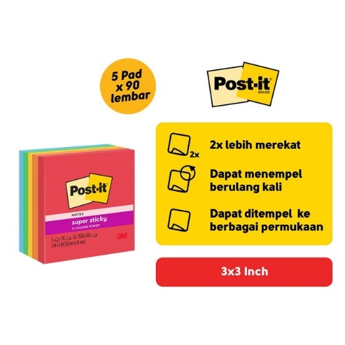 

Post it 3M 654 UC Sticky Notes Warna ( 1 Pak isi 5 Pad / 5 warna )