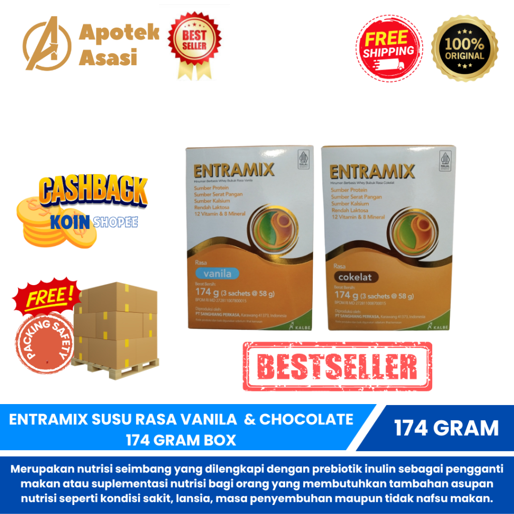 

ENTRAMIX SUSU RASA VANILA & COKELAT 174 GRAM BOX- Nutrisi Lengkap Dewasa