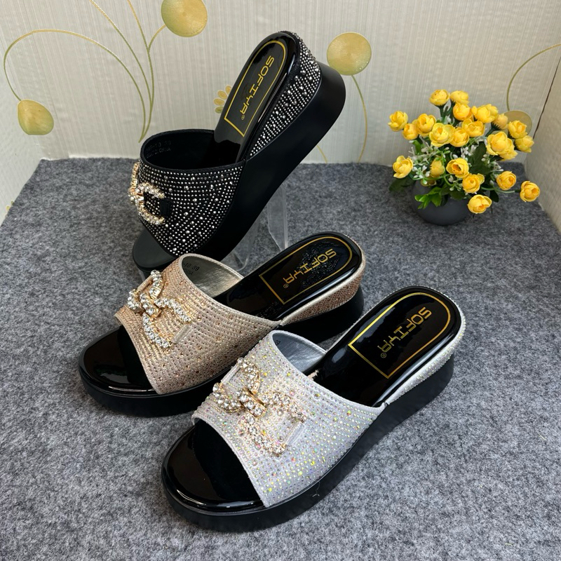 SOFIYA ORI 8295 10 WEDGES WANITA IMPORT / SANDAL WEDGE BLING BLING WANITA  TINGGI 7CM