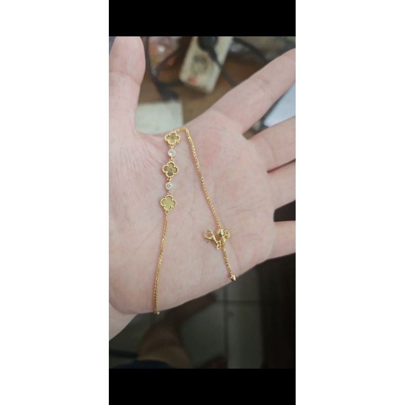 gelang serut clover pink putih emas asli 375 8k besar kecil adjustable