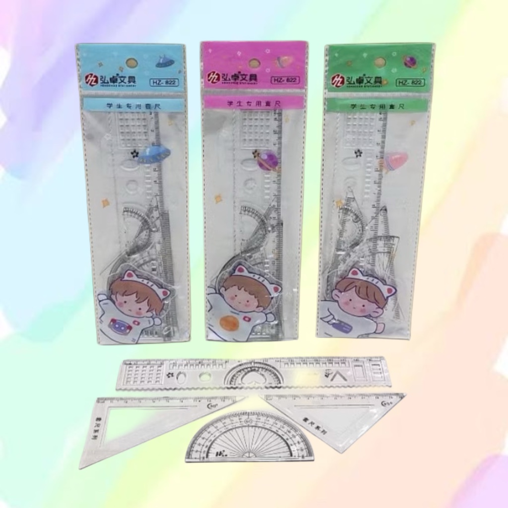 

Penggaris Set 4in1 Anak Sekolah Busur Penggaris Panjang Segitiga Siku