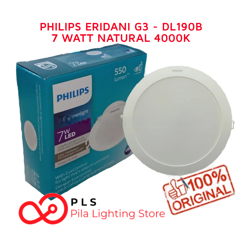 Lampu LED Downlight PHILIPS Lampu Kamar Eridani G3 DL190B 7 Watt 7W Natural White 4000K