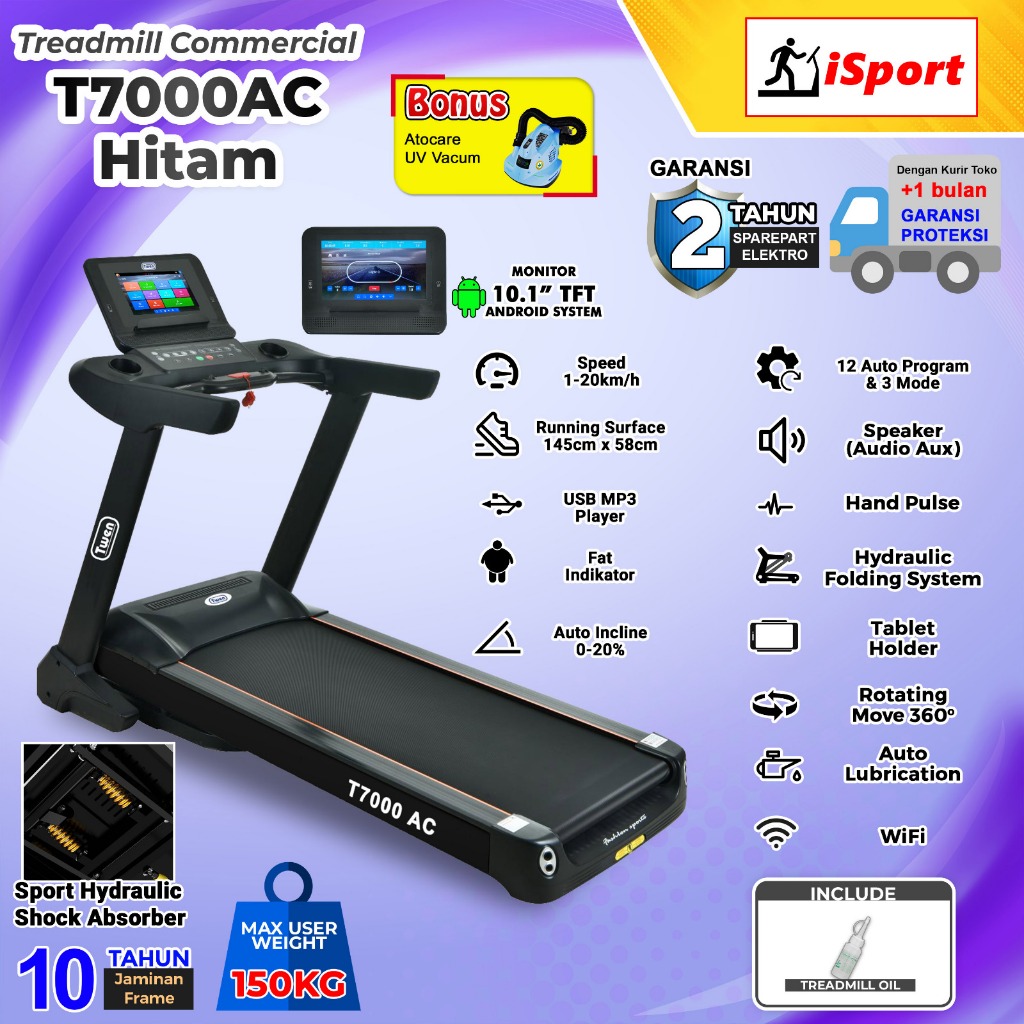 Treadmill Listrik TWEN T7000AC Treadmill Portable / Treadmill Electric Low Watt / Treadmill Elektrik