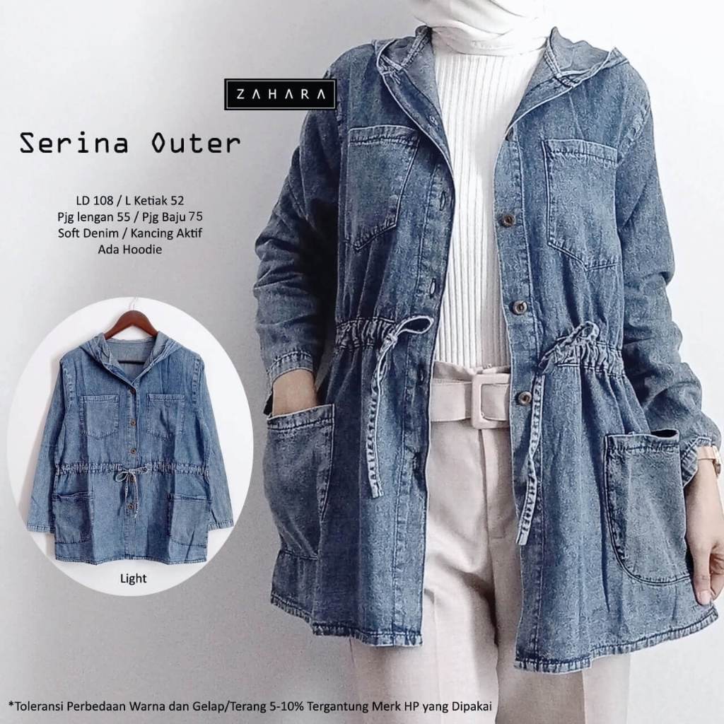 Serina Outer By Zahara / Outer Soft Denim / Jaket Jeans Wanita / Outer Jeans Wanita / Hoodie Jeans W