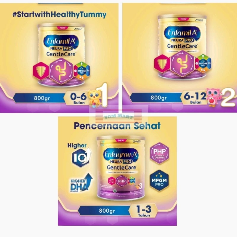 Enfamil A+1 GC, Enfamil A+2 GC, Enfagrow A+3 Gentle Care 800G | Susu Formula Anak untuk Gangguan Pen