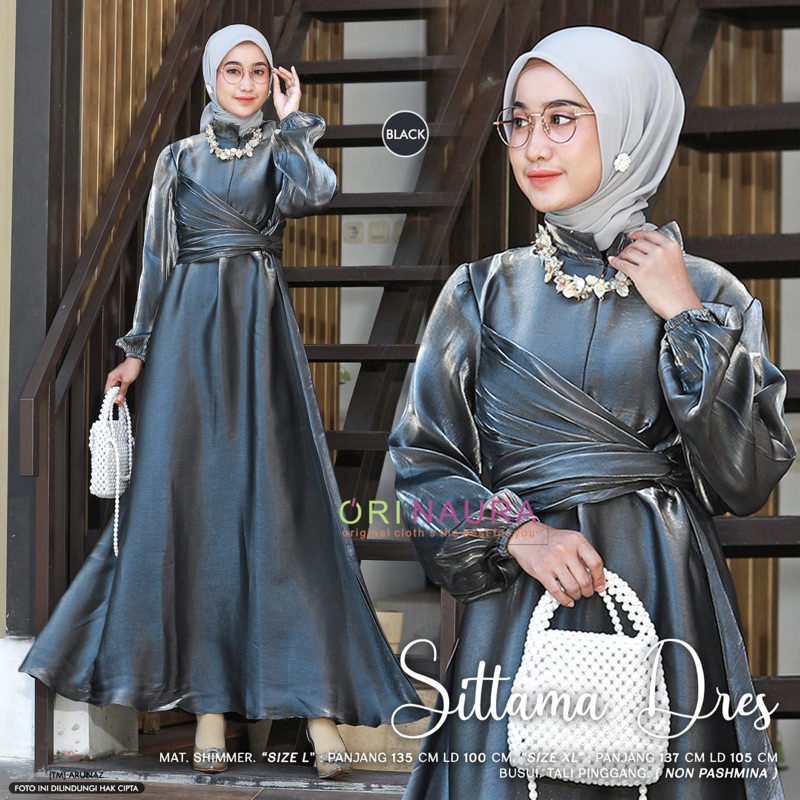 Sittama Dress Gamis Kondangan Satin Premium Wanita Muslim Pesta Dewasa Lebaran Remaja Mewah Gaun Sya