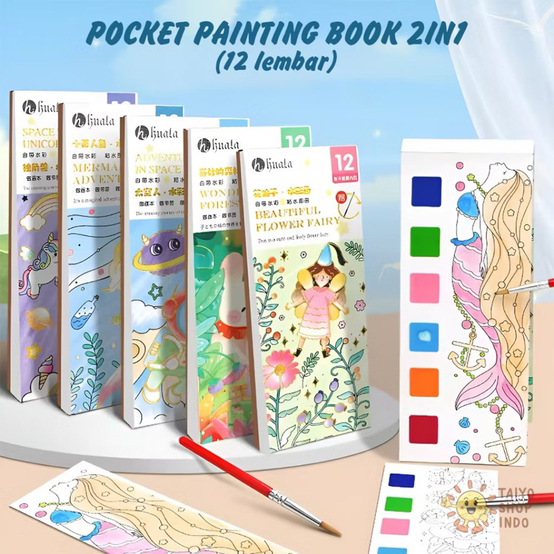 

Buku lukis paket melukis cat air watercolor book DIY anak anak kartun lucu