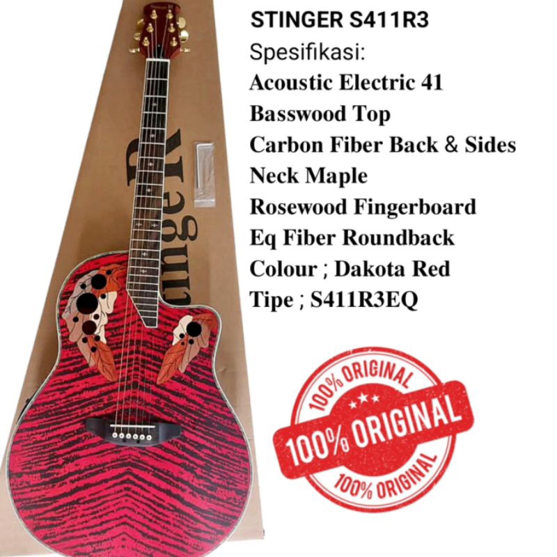 Gitar Akustik Elektrik Stinger Fiber Roundback Ovation Style S411R3 Dakota Red