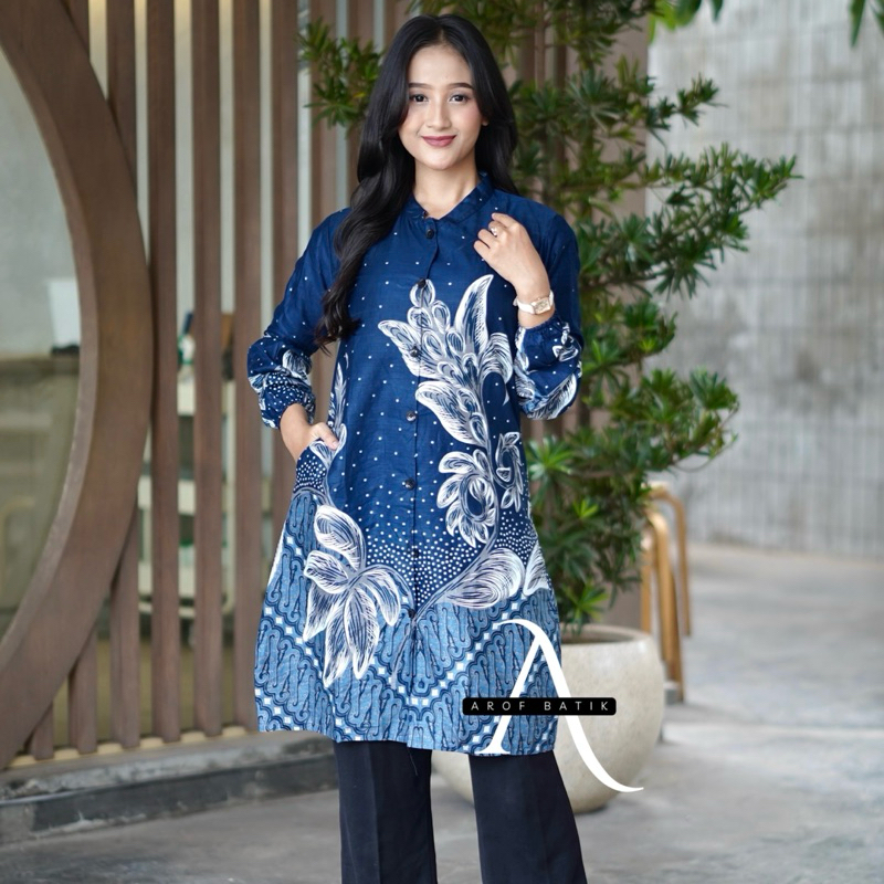 Tunik Kancing Depan Busui - Atasan Tunik Batik Wanita Jumbo Terbaru Seragam
