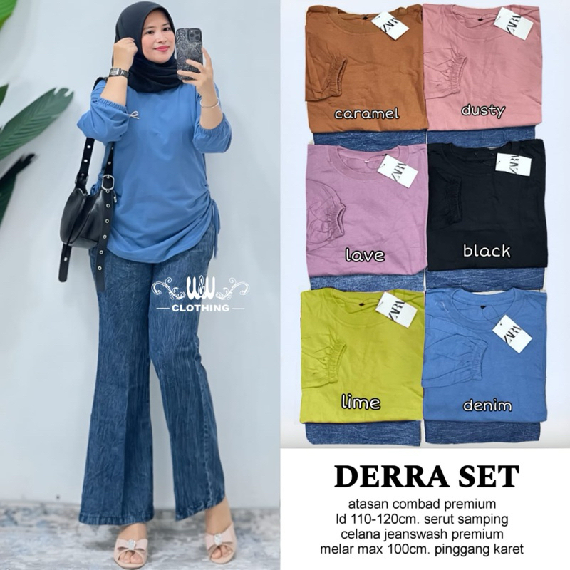 lina one set setelan viral derra one set celana katun kekinian