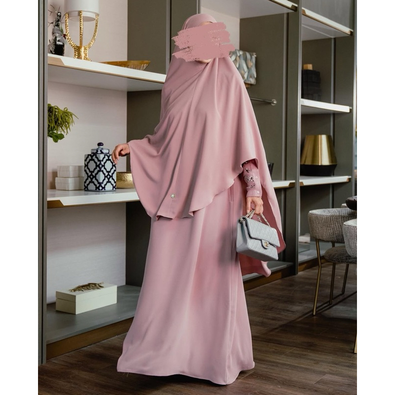 Itsar Syari Mecca Floral Knit Abaya Dusty Pink Size S