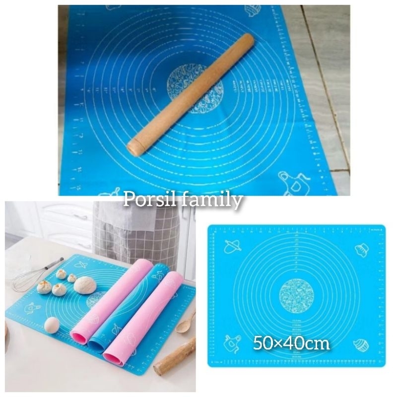 1 Set Alas Adonan Silikon Dan Rolling Pin Penggilas Adonan / Tatakan Baking Silicone / Silikon pengg