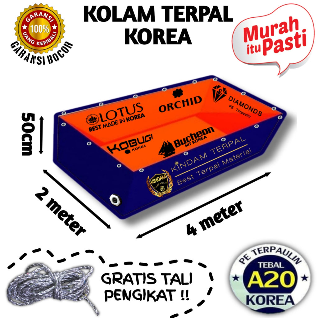 TERPAL KOLAM 4x2x50 A20 KOREA BERGARANSI MURAH | KOLAM TERPAL IKAN LELE, NILA, GURAME