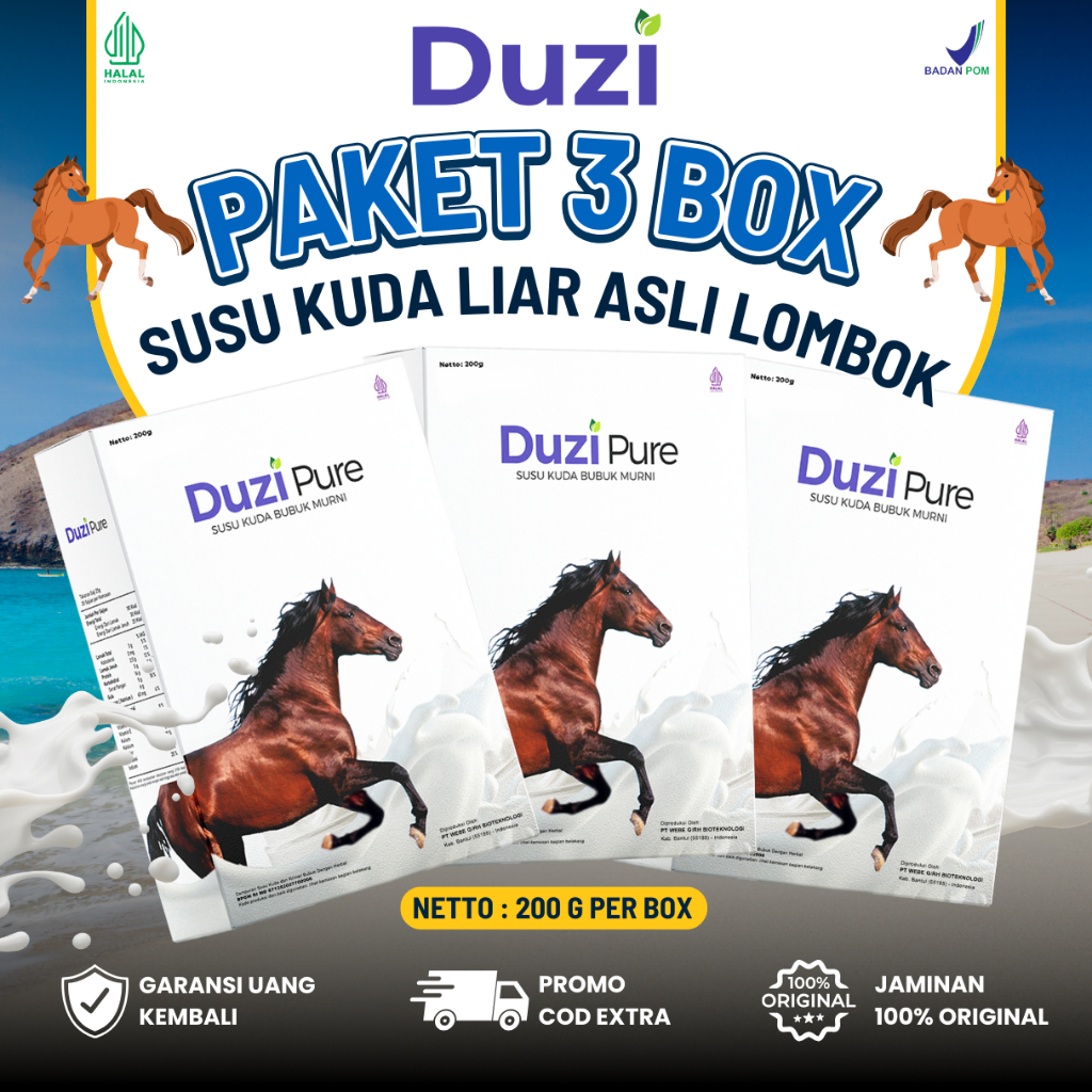 

3 BOX TERLARIS DUZI PURE 100℅ ORIGINAL SUSU KUDA LIAR LOMBOK DUZIPURE ASLI MENGATASI NYERI SENDI & TULANG 200MG, SUPLEMEN KESEHATAN