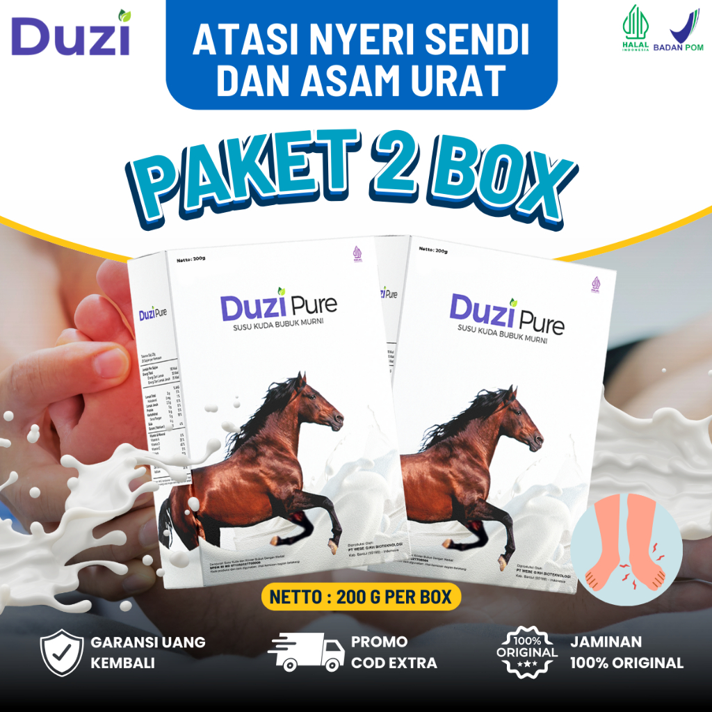 

2 Box (COD) Duzi Pure Susu Kuda Liar Murni Atasi Nyeri Sendi Asam Urat 200 Gram Original Terlaris