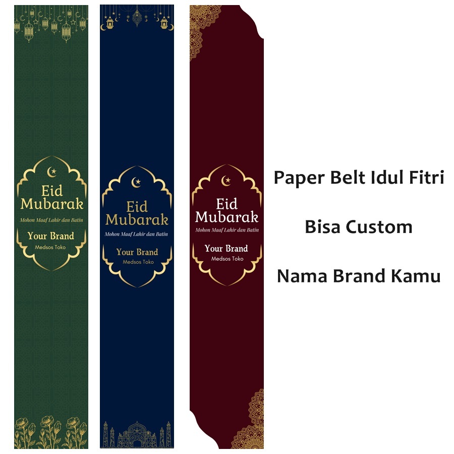 

Paper BELT Lebaran Custom Nama Brand / Sabuk TOPLES Idul Fitri / Label Panjang Hampers Ramadhan / Paper Sleeve / Segel Box Packaging /paperbelt Hampers Idul Fitrii